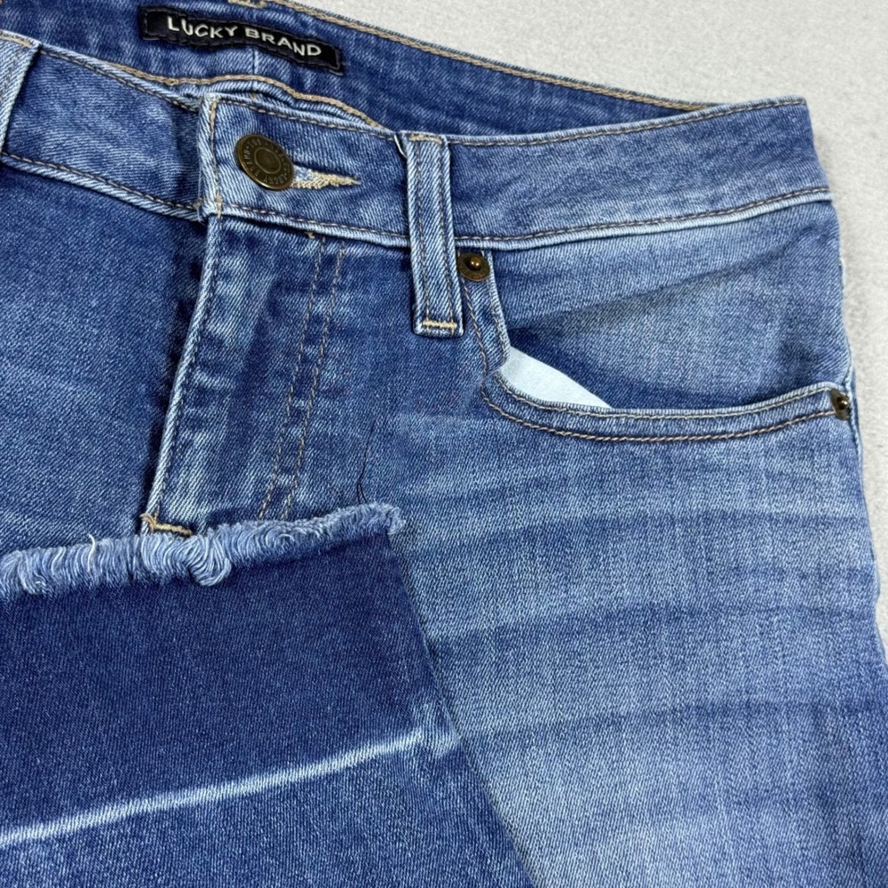 Lucky Brand Skinny Jeans Medium Wash Distressed Raw Hem Blue Denim